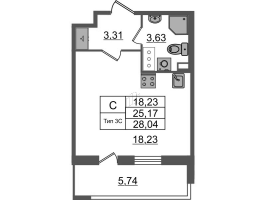 Студия № 1872 Корп.: 1.1 , Секция 3.2  в ЖК Сэтл Ривьера