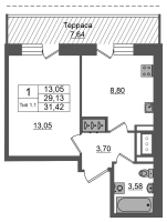 1 ккв № 671 Корп.: 1.1 , Секция 1.5  в ЖК Сэтл Ривьера