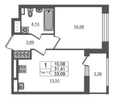 1 ккв № 1080 Корп.: 1.1 , Секция 1.7  в ЖК Setl Ривьера