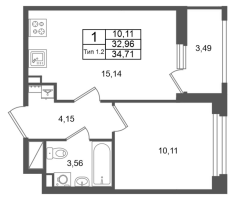 2 ккв (Евро) № 1601 Корп.: 2.1 , Секция 1.9  в ЖК Сэтл Ривьера