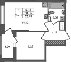 1 ккв № 1112 Корп.: 1.1 , Секция 1.7  в ЖК Сэтл Ривьера