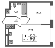 2 ккв (Евро) № 1166 Корп.: 1.1 , Секция 1.8  в ЖК Setl Ривьера