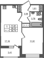 2 ккв (Евро) № 1638 Корп.: 1.1 , Секция 2.2  в ЖК Сэтл Ривьера