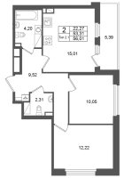3 ккв (Евро) № 56 Корп.: 2.1 , Секция 1.1  в ЖК Сэтл Ривьера