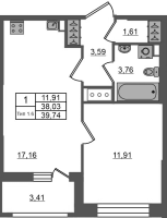 2 ккв (Евро) № 1630 Корп.: 1.1 , Секция 2.2  в ЖК Сэтл Ривьера