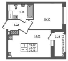 2 ккв (Евро) № 413 Корп.: 1.2 , Секция 3.1  в ЖК Setl Ривьера