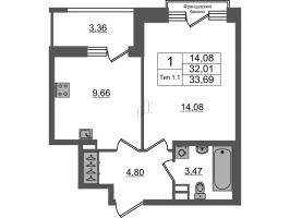 1 ккв № 690 Корп.: 1.1 , Секция 1.6  в ЖК Setl Ривьера