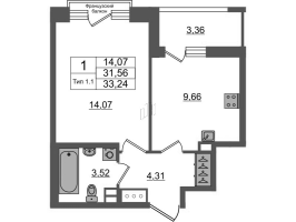 1 ккв № 704 Корп.: 1.1 , Секция 1.6  в ЖК Setl Ривьера
