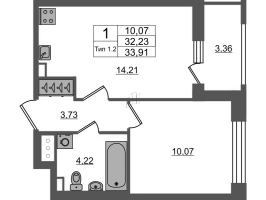 1 ккв № 1107 Корп.: 1.1 , Секция 1.7  в ЖК Setl Ривьера