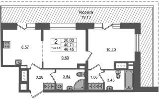 2 ккв № 404 Корп.: 1.1 , Секция 1.4  в ЖК Сэтл Ривьера