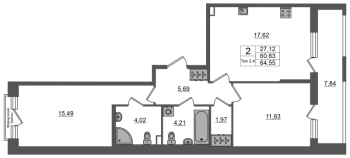 3 ккв (Евро) № 172 Корп.: 1.1 , Секция 1.3  в ЖК Сэтл Ривьера