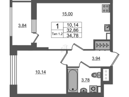2 ккв (Евро) № 1188 Корп.: 1.1 , Секция 1.8  в ЖК Setl Ривьера