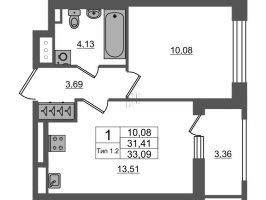 1 ккв № 1156 Корп.: 1.1 , Секция 1.7  в ЖК Сэтл Ривьера