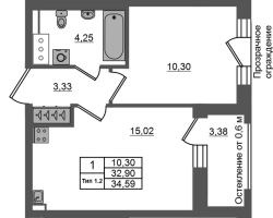2 ккв (Евро) № 368 Корп.: 1.2 , Секция 2.1  в ЖК Сэтл Ривьера