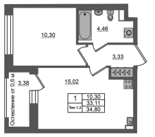 2 ккв (Евро) № 377 Корп.: 1.2 , Секция 3.1  в ЖК Сэтл Ривьера