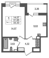 1 ккв № 432 Корп.: 1.1 , Секция 1.5  в ЖК Setl Ривьера