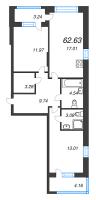 3 ккв (Евро) № 1427 Корп.: 1.1 , Секция 2.1  в ЖК Сэтл Ривьера