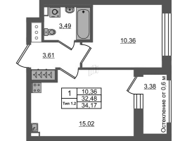 2 ккв (Евро) № 104 Корп.: 1.2 , Секция 1.1  в ЖК Сэтл Ривьера