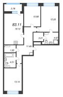 4 ккв (Евро) № 1447 Корп.: 1.1 , Секция 2.1  в ЖК Сэтл Ривьера