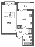 1 ккв № 434 Корп.: 1.1 , Секция 1.5  в ЖК Setl Ривьера