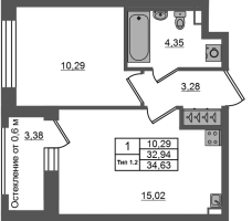2 ккв (Евро) № 379 Корп.: 1.2 , Секция 3.1  в ЖК Сэтл Ривьера
