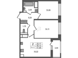 3 ккв (Евро) № 1078 Корп.: 1.1 , Секция 1.7  в ЖК Setl Ривьера