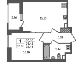 2 ккв (Евро) № 957 Корп.: 1.1 , Секция 1.7  в ЖК Setl Ривьера