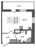 Студия № 271 Корп.: 1.1 , Секция 1.4  в ЖК Setl Ривьера