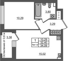 2 ккв (Евро) № 207 Корп.: 1.2 , Секция 2.1  в ЖК Сэтл Ривьера