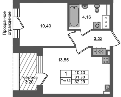1 ккв № 736 Корп.: 1.2 , Секция 4.1  в ЖК Сэтл Ривьера