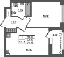 2 ккв (Евро) № 210 Корп.: 1.2 , Секция 2.1  в ЖК Сэтл Ривьера