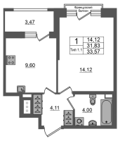 1 ккв № 268 Корп.: 1.1 , Секция 1.4  в ЖК Setl Ривьера