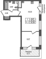 2 ккв (Евро) № 185 Корп.: 1.2 , Секция 1.1  в ЖК Сэтл Ривьера