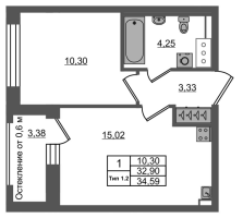 2 ккв (Евро) № 390 Корп.: 1.2 , Секция 3.1  в ЖК Setl Ривьера