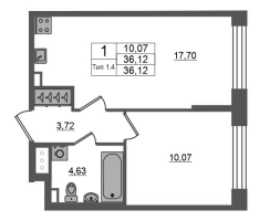 2 ккв (Евро) № 949 Корп.: 1.1 , Секция 1.7  в ЖК Setl Ривьера