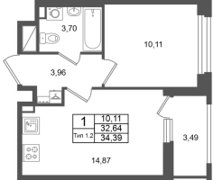 1 ккв № 1494 Корп.: 2.1 , Секция 1.9  в ЖК Сэтл Ривьера