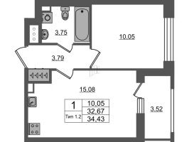 2 ккв (Евро) № 1295 Корп.: 1.1 , Секция 1.8  в ЖК Setl Ривьера