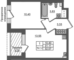 1 ккв № 549 Корп.: 1.2 , Секция 3.1  в ЖК Сэтл Ривьера
