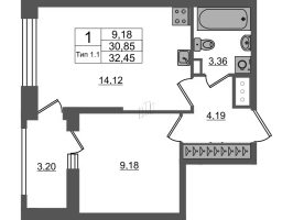 1 ккв № 1125 Корп.: 1.1 , Секция 1.7  в ЖК Сэтл Ривьера