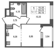 2 ккв (Евро) № 1329 Корп.: 1.1 , Секция 1.8  в ЖК Setl Ривьера
