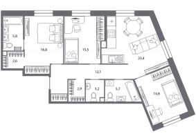 4 ккв (Евро) № 178 Корп.: 5 , Секция 1  в ЖК Северная корона