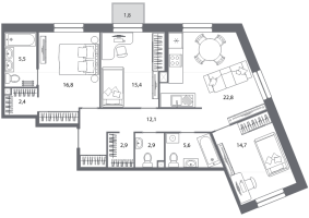 4 ккв (Евро) № 186 Корп.: 5 , Секция 1  в ЖК Северная корона