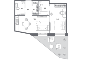 2 ккв (Евро) № 322 Корп.: 6 , Секция 1  в ЖК Северная корона