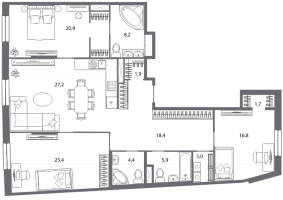 4 ккв (Евро) № 171 Корп.: 7.1 , Секция 1  в ЖК Северная корона