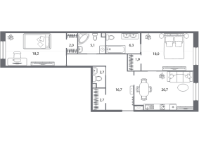 3 ккв (Евро) № 31 Корп.: 2 , Секция 2  в ЖК Северная корона