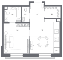 2 ккв (Евро) № 204 Корп.: 5 , Секция 1  в ЖК Северная корона