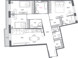 4 ккв (Евро) № 165 Корп.: 7.2 , Секция 5  в ЖК Северная корона