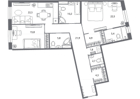 3 ккв (Евро) № 145 Корп.: 7.2 , Секция 5  в ЖК Северная корона