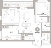 3 ккв (Евро) № 203.2.5 Корп.: 3-2 , Секция 3  в ЖК Северный ветер