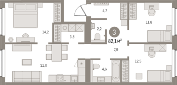 4 ккв (Евро) № 301.5.5 Корп.: 2-2 , Секция 1  в ЖК Северный ветер